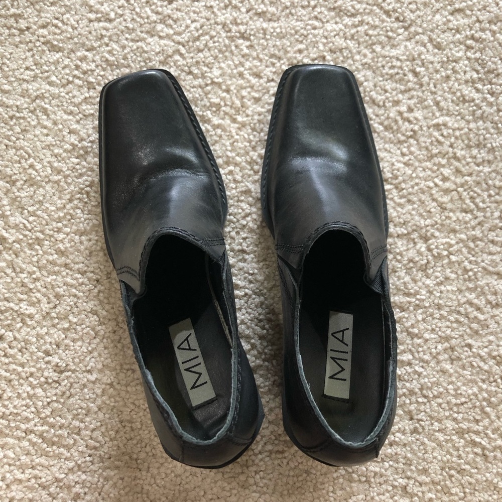 MIA Vintage 90s Square Toe Chunky Heel Booties, Black Leather • 7.5 - Picture 4 of 6